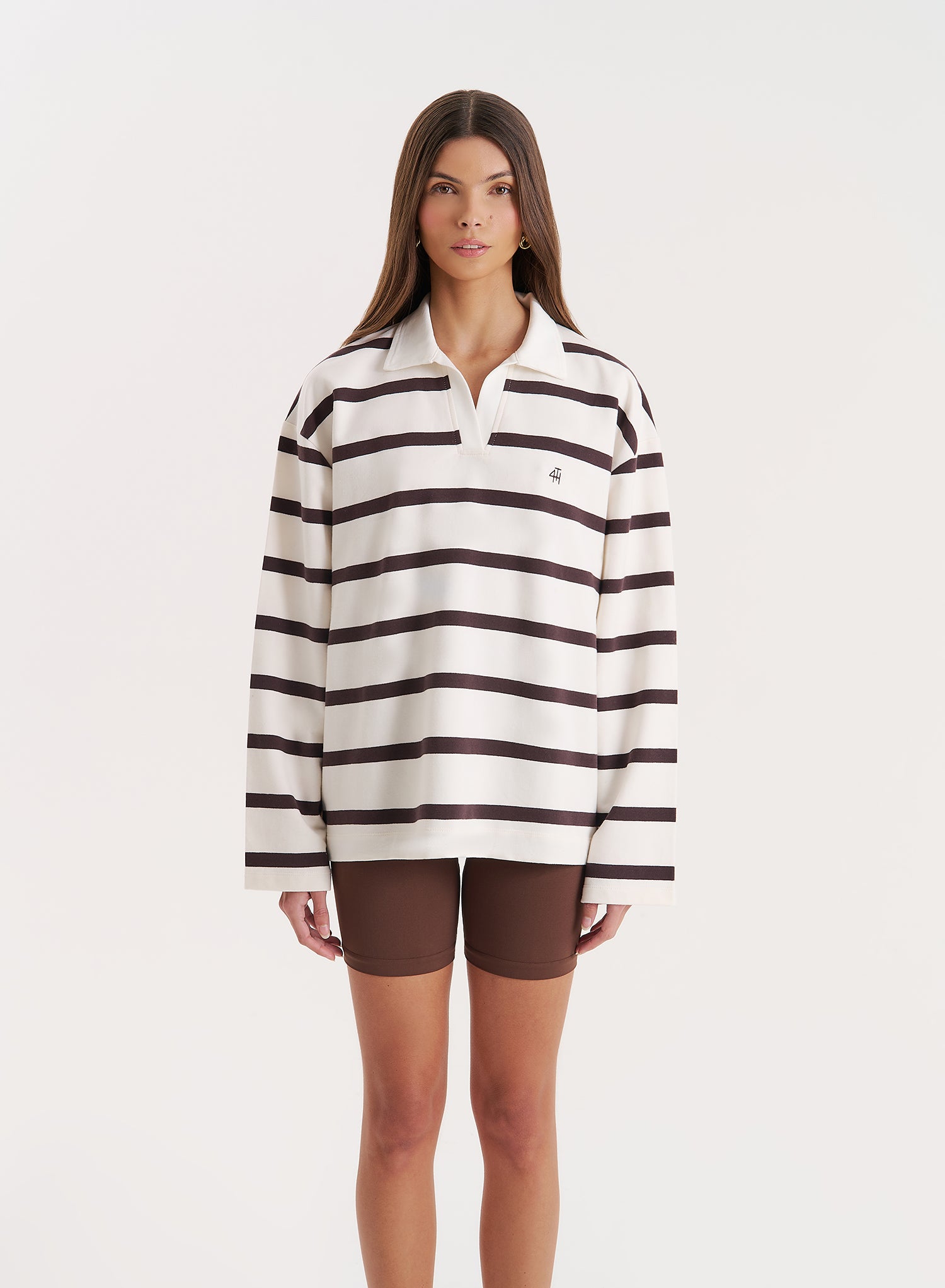 Cream Stripe Oversized Rugby Top